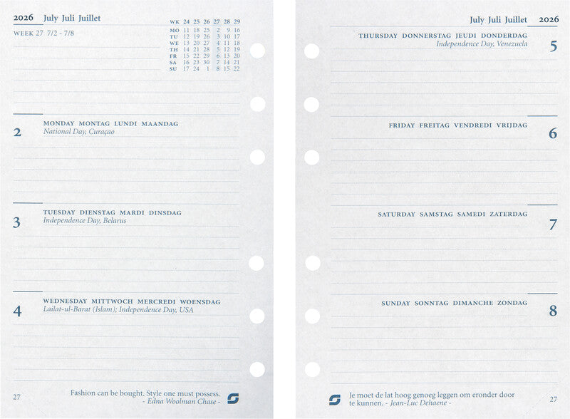 Succes Kalender-Einlage – 1 Woche/2 Seiten, 6-fach, 9,5 × 17,1 cm, 2026