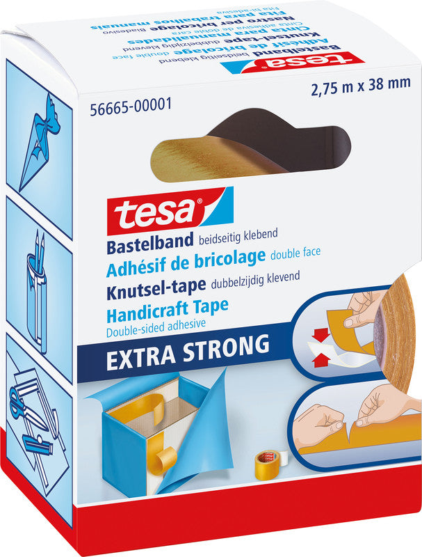 TESA Doppelseitiges Klebeband – permanent, glatt, Kunststoff, 38 mm × 2,75 m, weiss, Kern Ø 26 mm