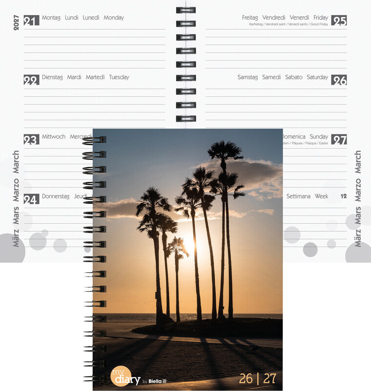 Biella mydiary Schüleragenda – 1 Woche/2 Seiten, Spiralbindung, 12 × 16,5 cm, Aug–Jul, Palms, FSC