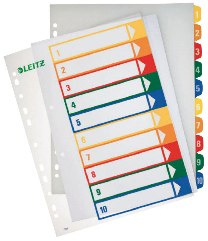 Leitz Register – A4, 10-teilig, PP, farbig, vorgedruckt, 11-fach Lochung, für Zeigebuchtaschen