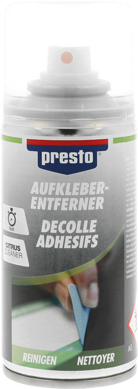Presto Klebstoffentferner – Sprühdose, Transparent, Nicht korrosiv, 150 ml, für Metall, Glas, Holz u. a.