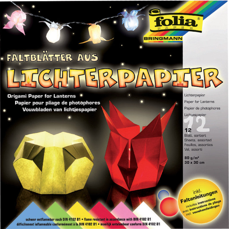 Folia Faltblätter aus Lichterpapier – 300 × 300 mm – 80 g/m² – sortiert – 12 Blatt