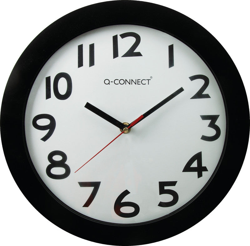 Q-CONNECT Wanduhr – Ø 28,0 cm, schwarz, Kunststoff