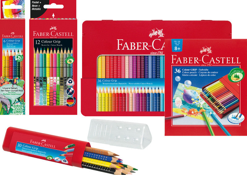 Faber-Castell Aquarellfarbstifte Colour Grip 2001 – 12 Farben, im Metalletui, Ø 3 mm, dreikantig, FSC
