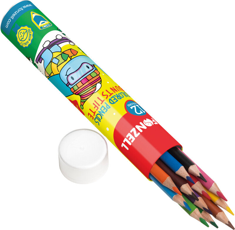 Fonzell Farbstifte-Set – 12 Farben, Dreikant, Mine Ø 3,3 mm, Zylinderetui