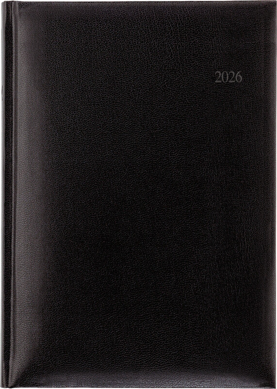 Biella Budget 7 Agenda – 1 Tag/2 Seiten, gebunden, 14,5 × 20,5 cm, 2026, 1‑h‑Takt, schwarz, FSC
