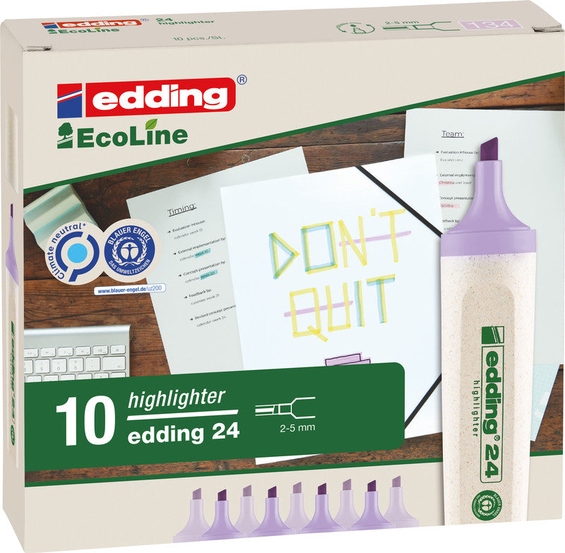 Edding 24 EcoLine Textmarker pastellviolett – Keilspitze, 2–5 mm, nachfüllbar, Blauer Engel