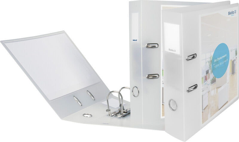 Biella Ordner – A4 hoch – 2-Ring Hebelmechanik – transparent, mit Sichttasche, mit Griffloch