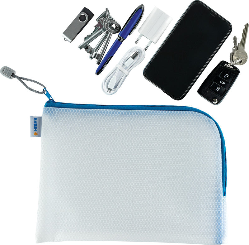 HERMA Reissverschlusstasche – für wichtige Dokumente und Utensilien – 260 × 200 mm, Kunststoff, Blau – 1 Stück