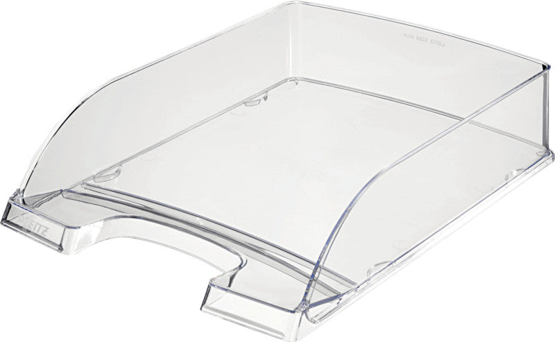 Leitz Briefkorb – mit Griffausschnitt, mit Beschriftungsfeld, glänzend, transparent, B 255 × H 70 × T 357 mm