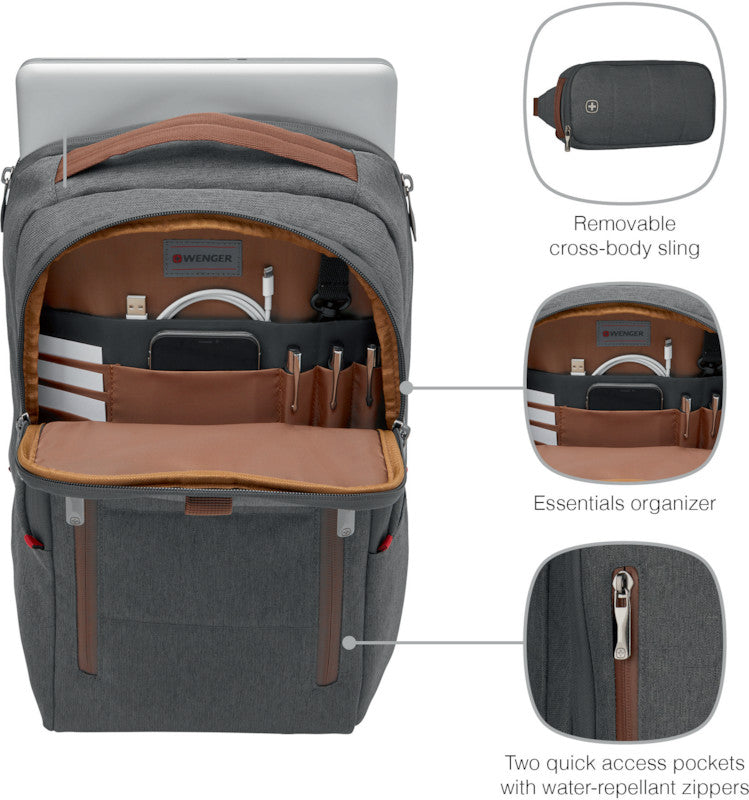 Wenger/SwissGear Wenger CityUpgrade – Notebook-Rucksack – für 16" Notebook, 15 l, Polyester, Grau, wasserabweisend