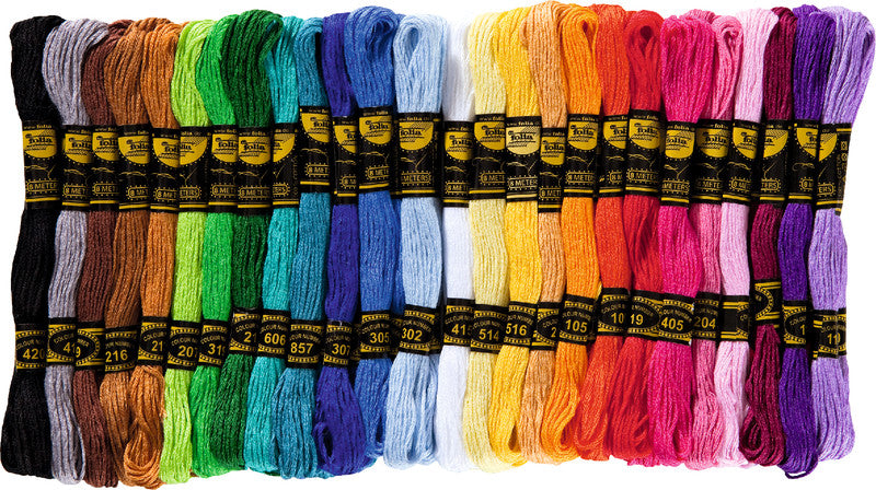 Folia Stickgarn-Set – Baumwolle, mercerisiert, 8 m, sortiert (2 × 26 Farben) – für Sticken