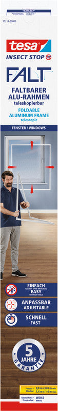 tesa Fliegengitter, faltbar – für Fenster – 80 × 80 bis 140 × 140 cm – weiss