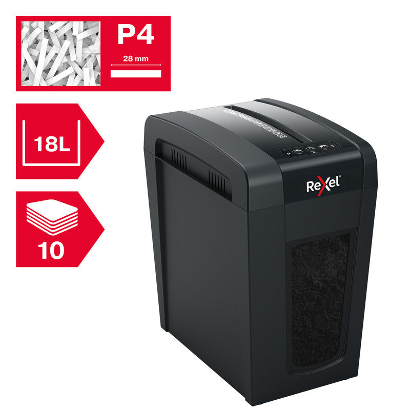 Rexel Secure X10-SL Slimline – Aktenvernichter, DIN P-4, Partikelschnitt 4 × 40 mm, 10 Blatt, 18 l, A4