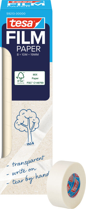 TESA Klebeband – permanent, klar, Papier, 19 mm × 10 m, 8 Rollen