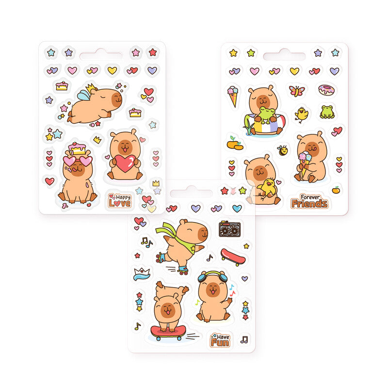 Trendhaus Schmucketiketten – Motiv Capybara Happy Life – Folie, 26 Stk, 1 Bogen, Abgerundete Ecken