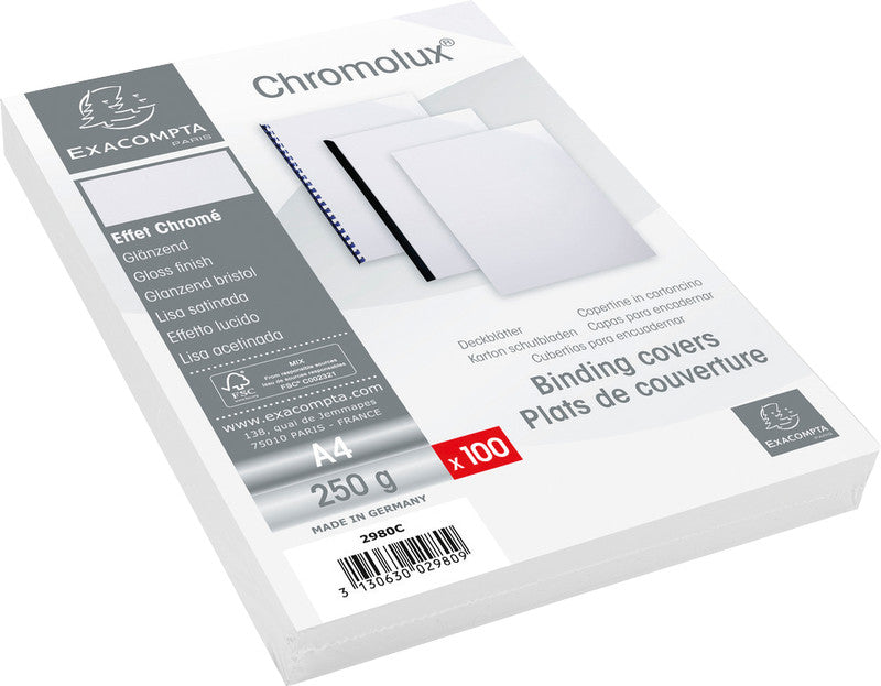 Exacompta Chromolux Umschlagdeckel – A4 – 250 g/m², weiss – 100 Stk.