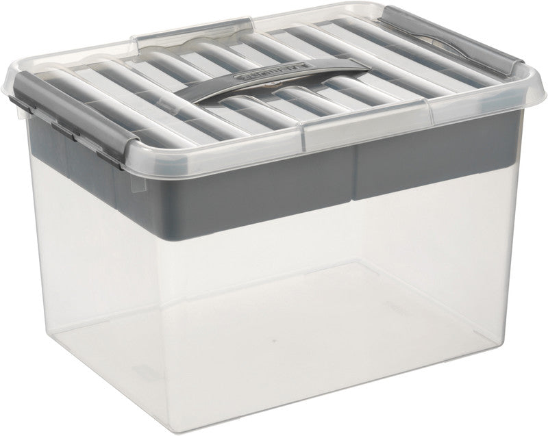 Helit die q-line Aufbewahrungsbox 22 l – mit Tragegriff, Clipdeckel, stapelbar, 400 × 260 × 300 mm