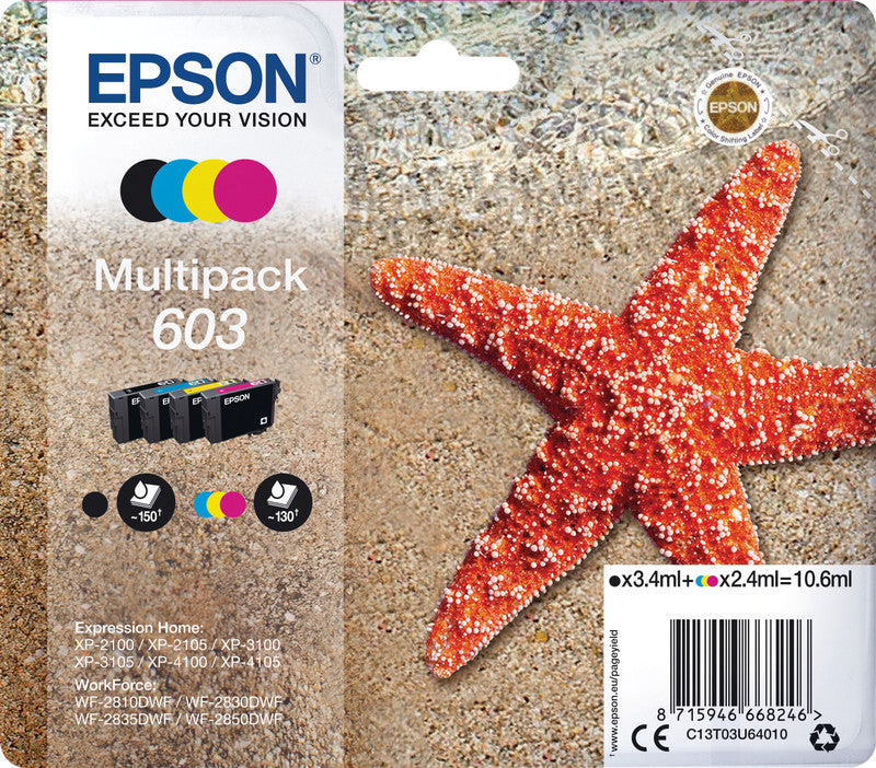 Epson Tintenpatronen-Multipack 603, CMYK, 4er-Pack – für Inkjetdrucker/Multifunktionsgeräte