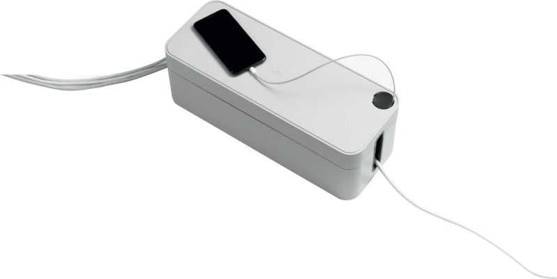 Durable Kabelbox Box L – 406 × 156 mm, Kunststoff, Grau, für 5-fach-Steckdosenleiste