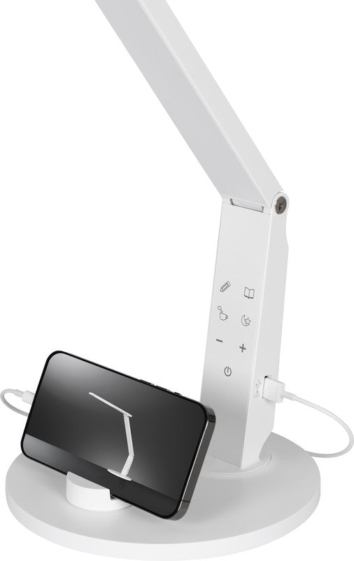 Hansa LED Tischleuchte Vario Plus – USB-Anschluss, dimmbar – 2700–6400 K – 620 lm 10 W – Weiss Metall
