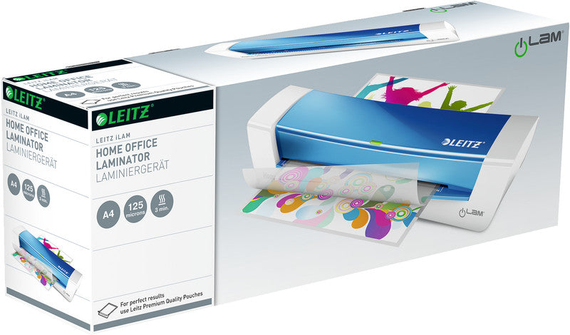Leitz iLAM Home Office WOW Laminiergerät A4 – 2-Rollen, 80–125 µm, 2 Min. Aufheizzeit, 310 mm/min, blau