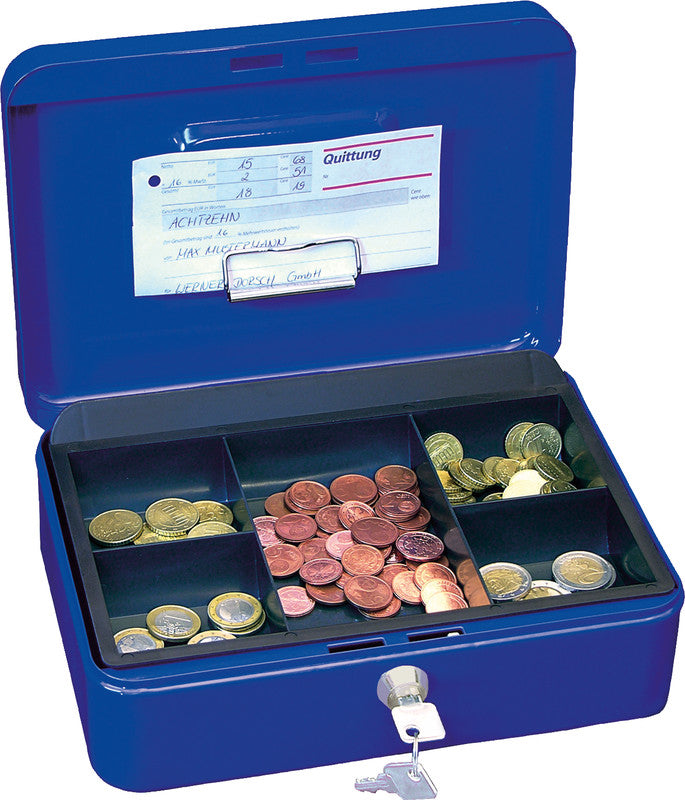 Wedo Geldkassette – mit Schlüssel – 20 × 16 × 9 cm – Blau – Stahl