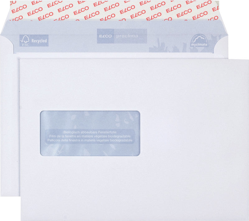 Elco Couvert C5, Fenster links, Haftklebung, weiss, 100 g/m², mit Innendruck – 500 Stk.