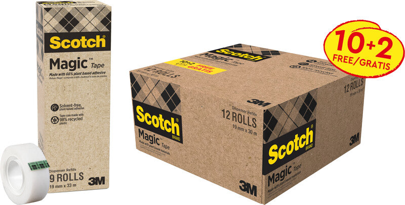 Scotch Klebeband Magic 900 – permanent, matt, Zelluloseazetat, 19 mm × 33 m, transparent, 9 Rollen