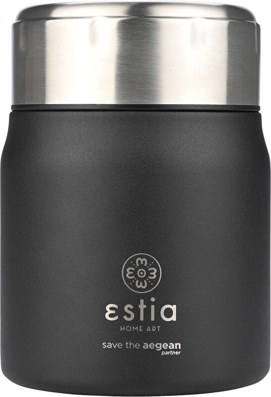 Estia Thermo-Lunchbehälter Lunch Pot – 0,5 l – isoliert, auslaufsicher – Edelstahl – schwarz – Ø 10 × 14 cm
