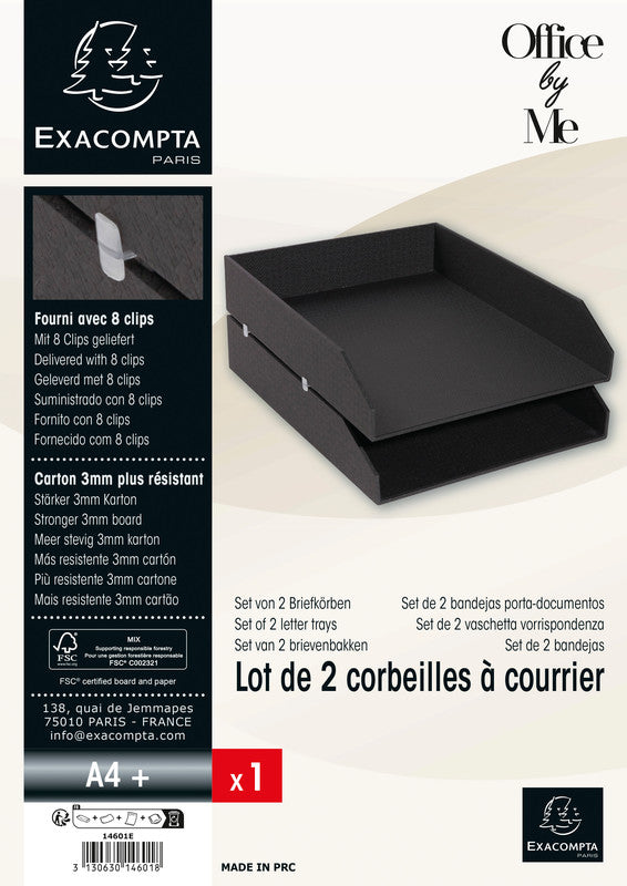 Exacompta Briefkorb – Karton, für A4+, stapelbar, glatt, schwarz, B 260 × H 130 × T 337 mm
