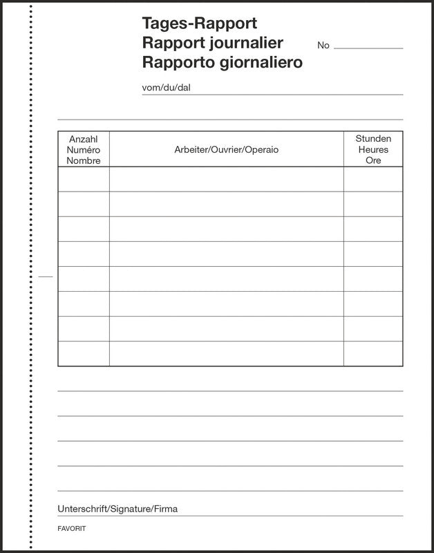 Favorit Formularblock – Tages-Rapporte, mehrsprachig, 50 Blatt, A6