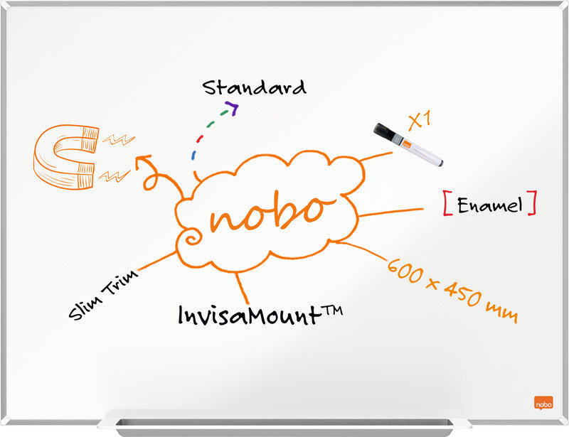 Nobo Whiteboard – 60 × 45 cm, Emaille, magnetisch, Aluminiumrahmen, Wandmontage