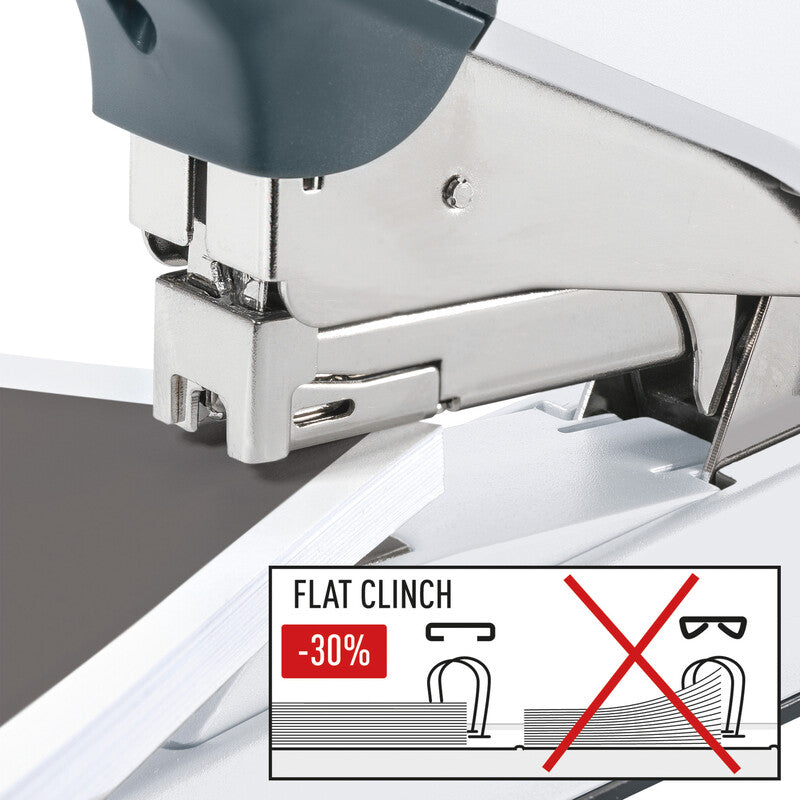 Leitz 5552 – Hefter, 60 Blatt, für 25/10, Flat-Clinch, Einlegetiefe 57 mm, grau