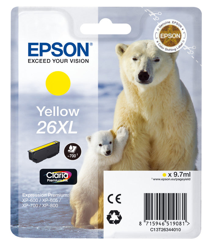 Epson Tintenpatrone 26XL, Gelb, 700 Seiten – für Inkjetdrucker/Multifunktionsgeräte