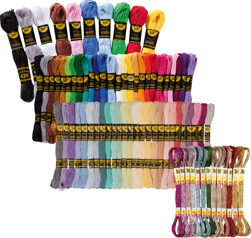 Folia Stickgarn-Set – Baumwolle, mercerisiert, 8 m, Metallicfarben (2 × 13), sortiert – für Sticken