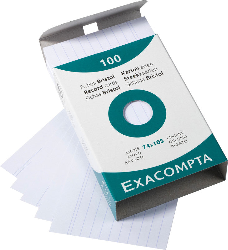 Exacompta Karteikarte A7 quer, liniert, weiss, 205 g/m², Karteikarton – 100 Stück