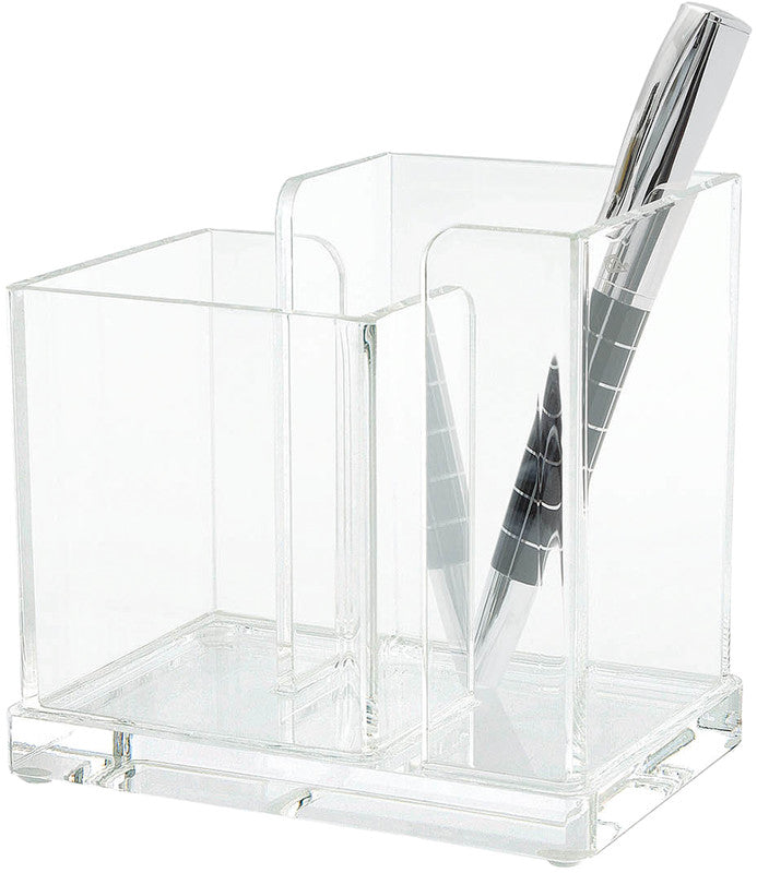 Wedo Stifteköcher – 2 Fächer, transparent, Acryl, B 120 × H 100 × T 85 mm