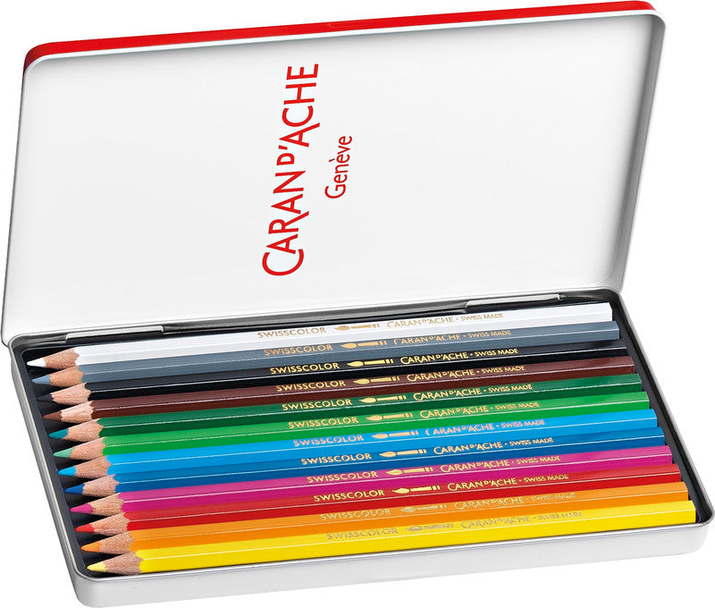 Caran d-Ache Caran d'Ache Aquarellfarbstifte Swisscolor Aquarelle – 12 Farben, im Metalletui, Ø 2,8 mm, FSC