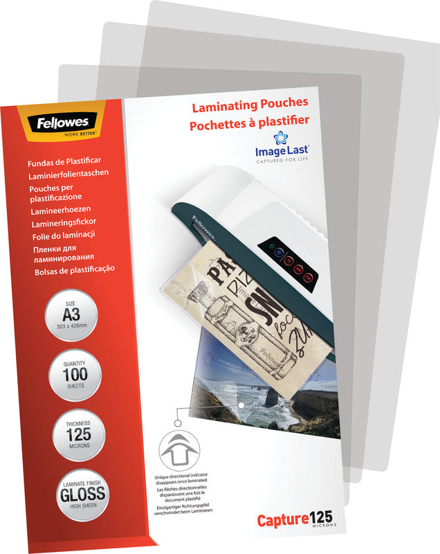 Fellowes Laminierfolien A3, glänzend – 125 µm, 303 × 426 mm, 100 Stk.