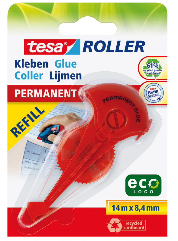 TESA ecoLogo Kleberoller – Nachfüllung, extra stark, transparent, lösemittelfrei, 8,4 mm × 14 m, zum Basteln