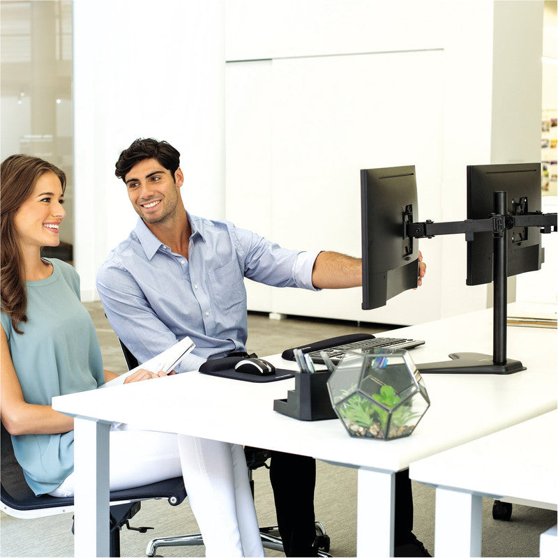 Fellowes Seasa – Monitorhalterung, 2 Monitore, Standfuss, bis 27", VESA 75 × 75/100 × 100 mm, 8 kg, Schwarz