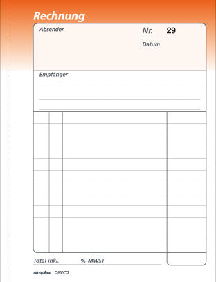 Simplex Formularblock – Rechnungen, Deutsch, 50 Blatt, A6, Karton