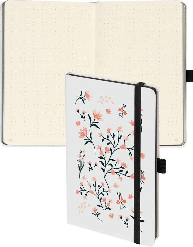 Biella Notizbuch, 125 × 195 mm, punktkariert, Fadenheftung, 192 Seiten, 80 g/m² – mehrfarbig
