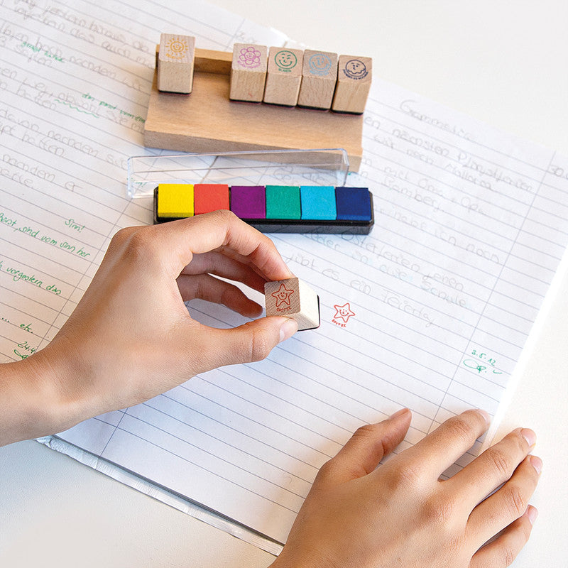 Trendhaus Lehrerstempel-Set – 6er-Set, Holz, Deutsch