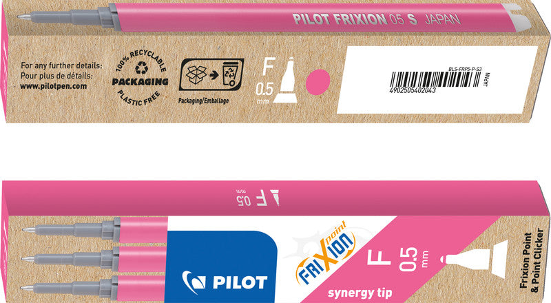 Pilot Rollerpatronen FriXion – pink, 0,5 mm, löschbar, geruchsarm, 3 Stk.