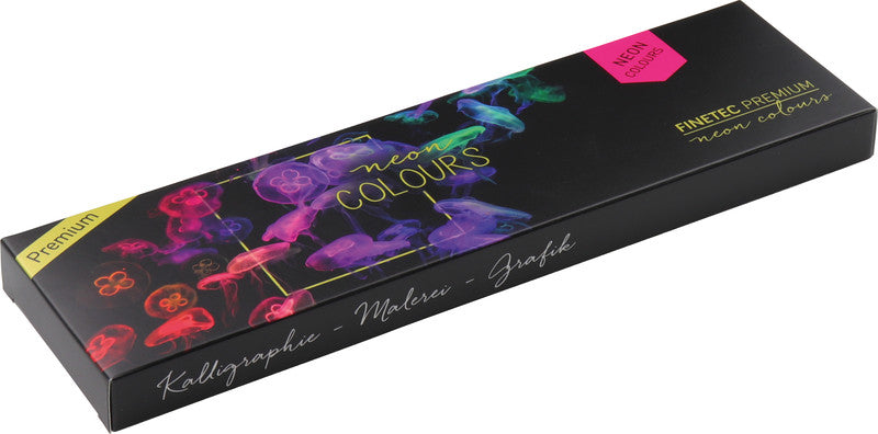Finetec Premium Neon – Deckfarbkasten – 6 Farben, nachtleuchtend, für Papier, Karton & Holz