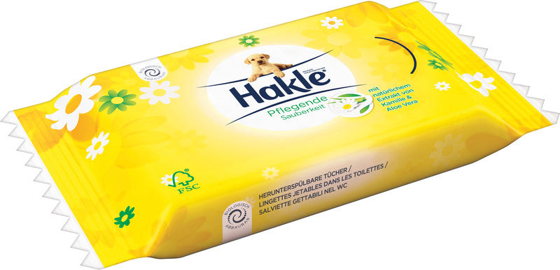 Hakle Feuchte Toilettentücher – 1-lagig, Weiss, Kamille & Aloe – 12 Tücher