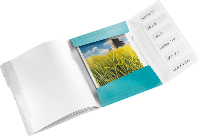 Leitz WOW Fächermappe A4 – 6 Fächer, Gummiband, Polypropylen (PP), Blau, Metallisch
