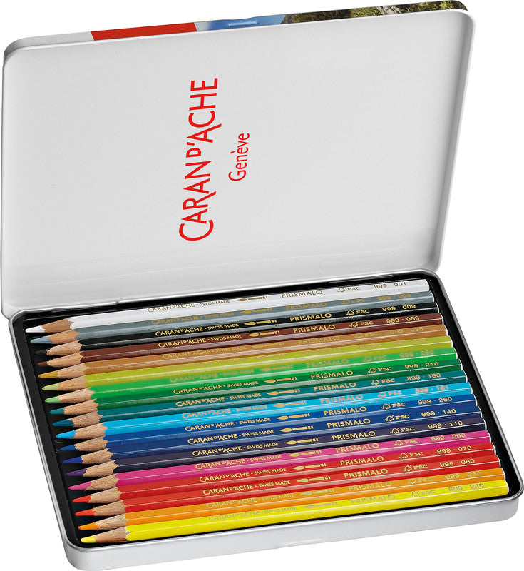 Caran d-Ache Caran d'Ache Prismalo Aquarellfarbstifte – 18 Farben, im Metalletui, Ø 3 mm, FSC